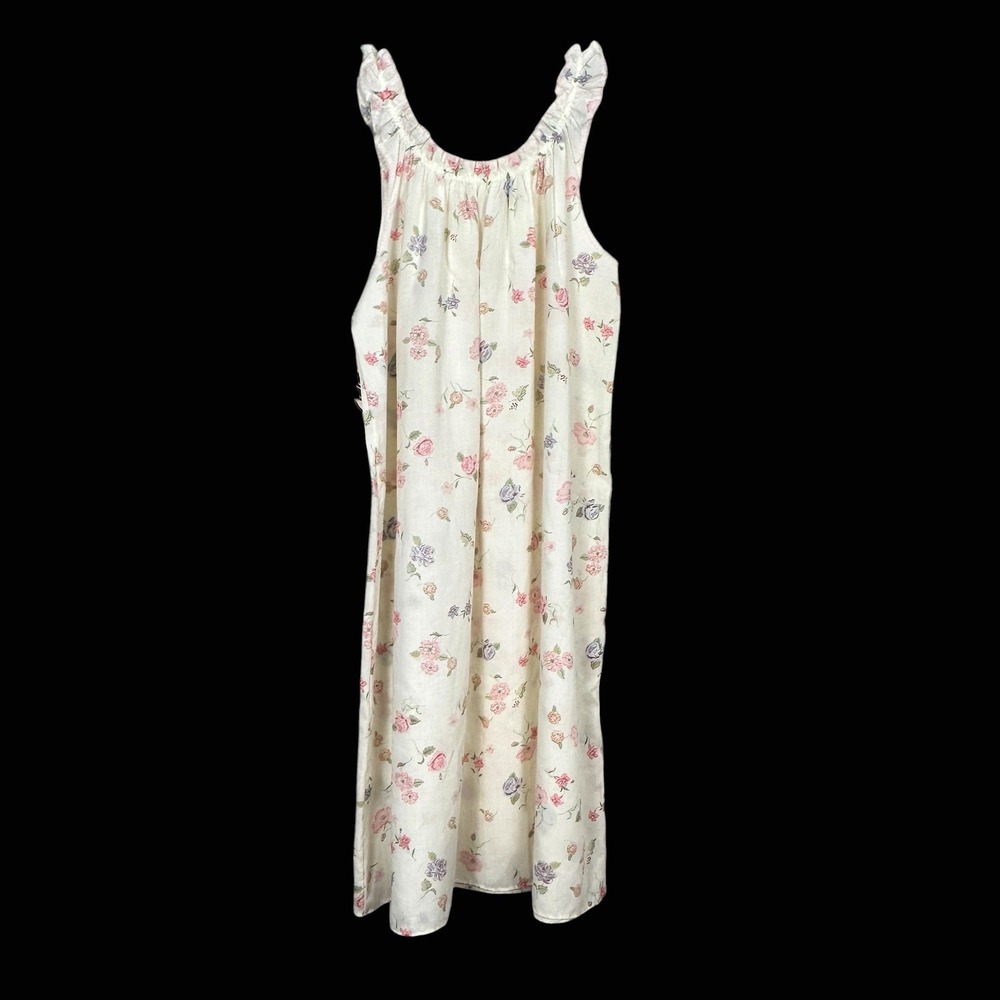 Vintage Miss Elaine Nightgown L Floral Ruffle Sleeveless B Altman Tags ILGWU USA - Picture 4 of 12